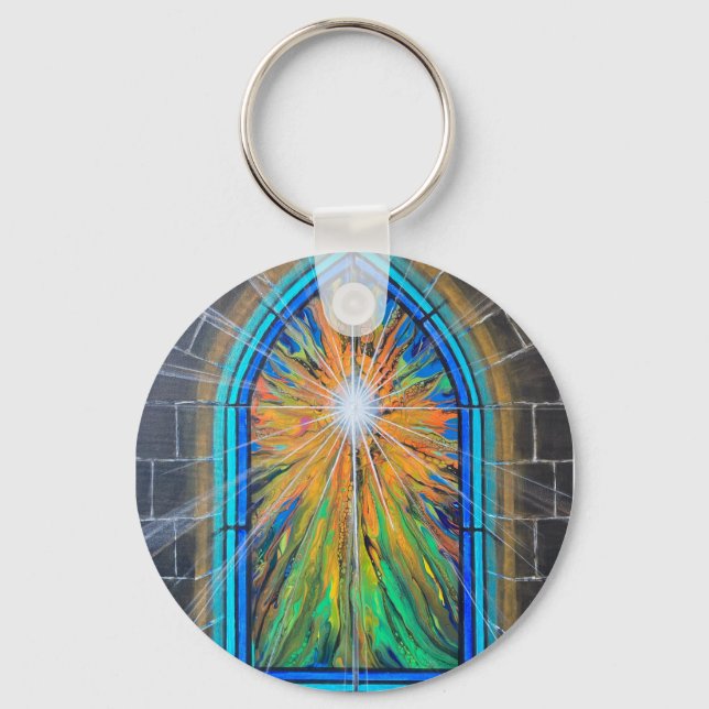 The Light 3 Church Stained Glass Window    Key Ring (Front)