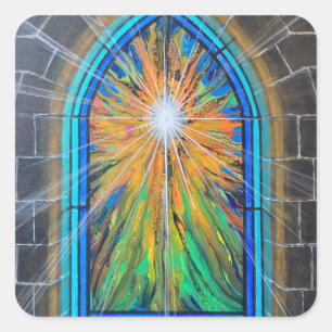 The Light 3 Church Stained Glass Window    Square Sticker
