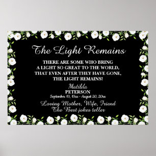 The Light Remains Quote Floral Memorial Service Poster