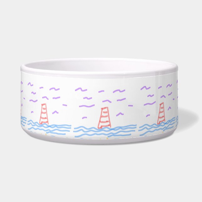 The Lighthouse and the Pier Ceramic Pet Bowl (Front)