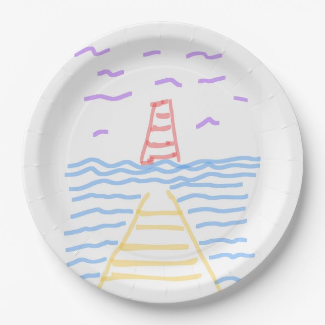 The Lighthouse and the Pier  Paper Plate (Front)