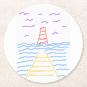 The Lighthouse and the Pier Round Paper Coaster