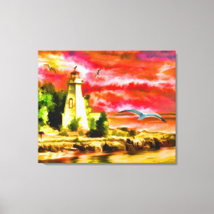 The Lighthouse and the Seagulls Canvas Print
