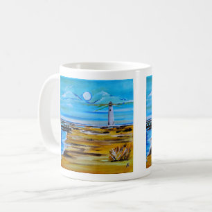 The Lighthouse on the Beach Painting / Alfred Fox Coffee Mug
