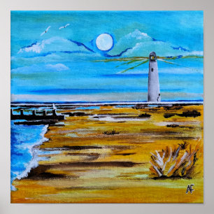 The Lighthouse on the Beach Painting by Alfred Fox Poster