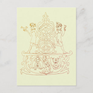 The line art features two figures invitation postcard