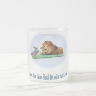 The lion and the lamb art frosted glass coffee mug