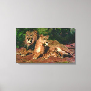 The Lion at Home (with Lioness and Lion Cubs) Canvas Print