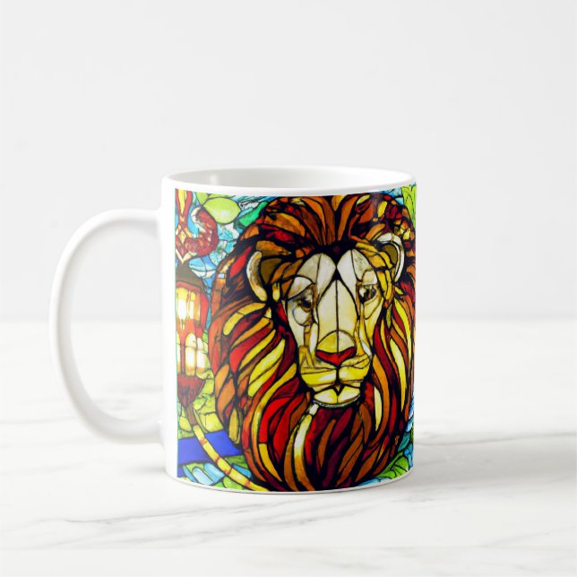 the lion in stained glass look. Bright fun Coffee Mug (Left)