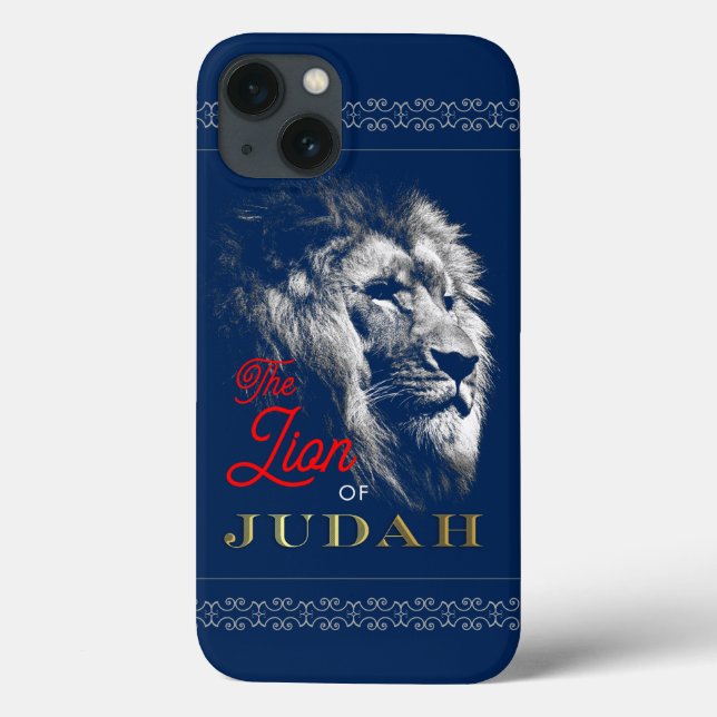 The Lion of Judah Navy Blue Red Gold Christian Case-Mate iPhone Case (Back)