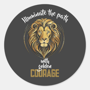 The Lion's Call to Illumination: Golden Courage Classic Round Sticker