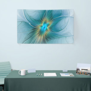 The little Beauty Modern Blue Gold Fractal Flower Banner