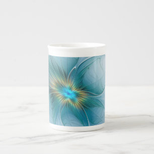 The little Beauty Modern Blue Gold Fractal Flower Bone China Mug