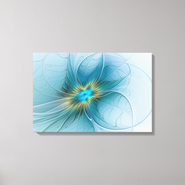The little Beauty Modern Blue Gold Fractal Flower Canvas Print (Front)