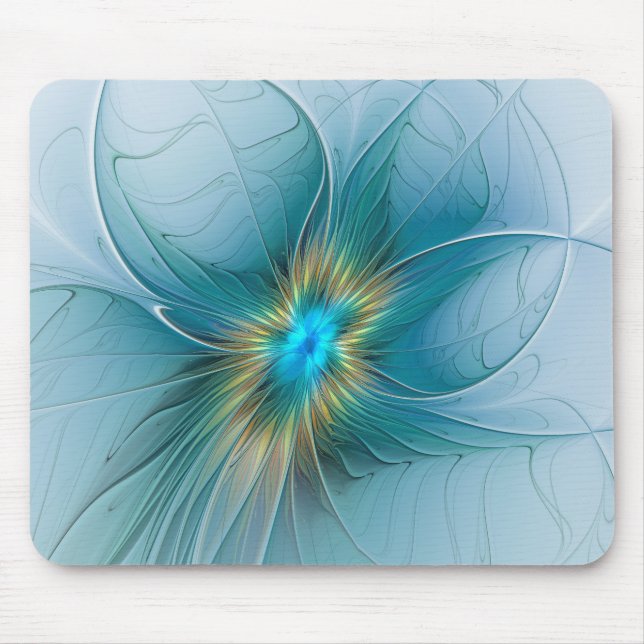 The little Beauty Modern Blue Gold Fractal Flower Mouse Mat (Front)