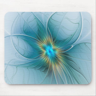 The little Beauty Modern Blue Gold Fractal Flower Mouse Mat