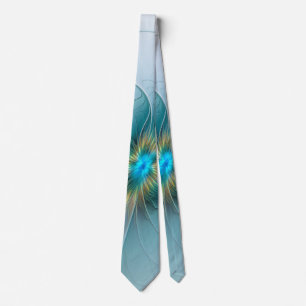 The little Beauty Modern Blue Gold Fractal Flower Tie