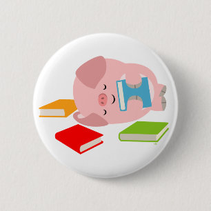 The Little Book Lover ( Cartoon Pig) Button Badge