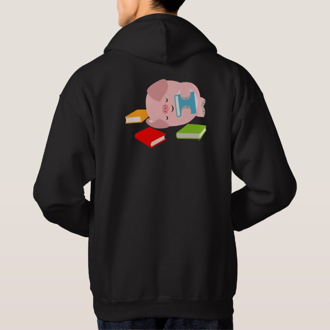 The Little Book Lover (Cute Cartoon Pig) Hoodie (Back)