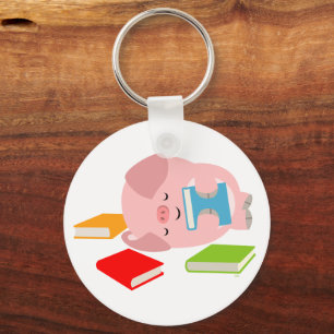 The Little Book Lover (Cute Cartoon Pig) Keyring