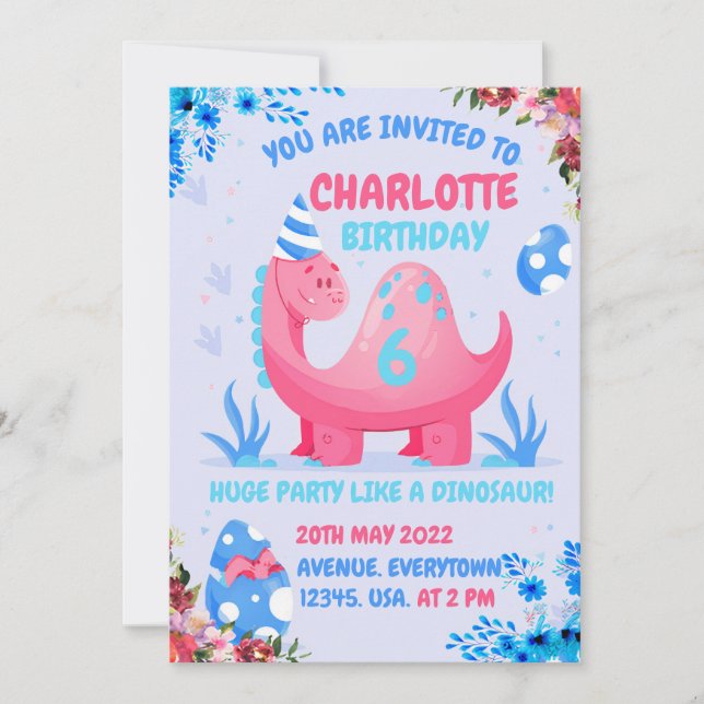The little dinosaur wants to party with his friend invitation (Front)