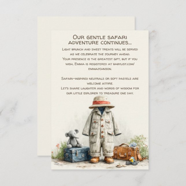 The Little Explorer | Safari Adventure Baby Shower Enclosure Card (Front/Back)