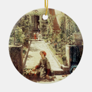 The Little Flower Girl (oil on canvas) Ceramic Tree Decoration
