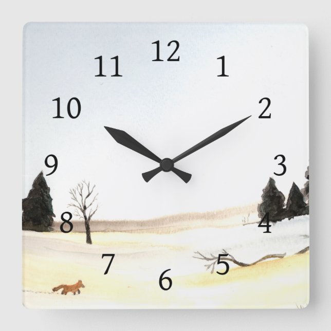 The Little Fox Square Wall Clock (Front)