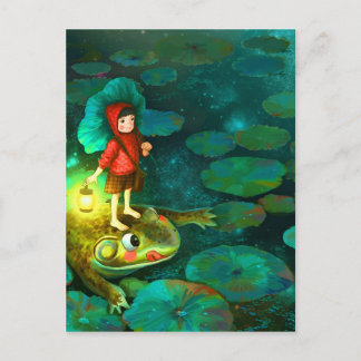 The little girl in the pond with frog.jpg postcard