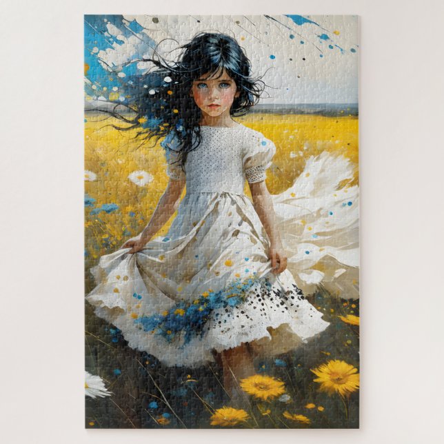 The little girl with black hair and blue eyes was  jigsaw puzzle (Vertical)