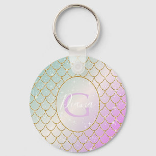 The Little Mermaid. Golden scales on a pink, turqu Key Ring