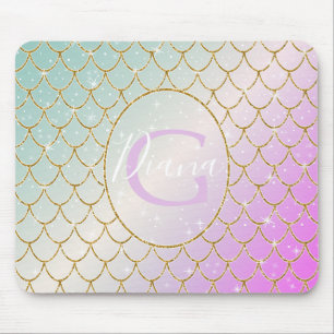 The Little Mermaid. Golden scales on a pink, turqu Mouse Mat