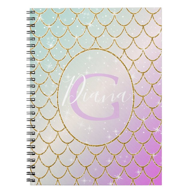 The Little Mermaid. Golden scales on a pink, turqu Notebook (Front)