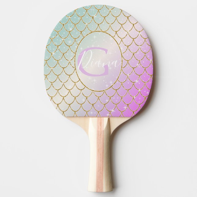 The Little Mermaid. Golden scales on a pink, turqu Ping Pong Paddle (Front)
