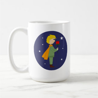 The little prince admiring his rose coffee mug