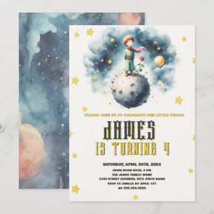 The little prince Watercolor Birthday Invitation