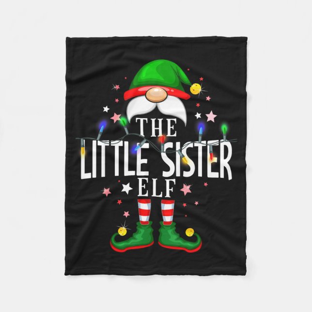 The Little Sister Elf Christmas Family Pajama Part Fleece Blanket (Front)
