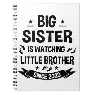 The little sister takes care of the big brother in notebook