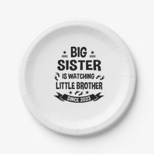The little sister takes care of the big brother in paper plate