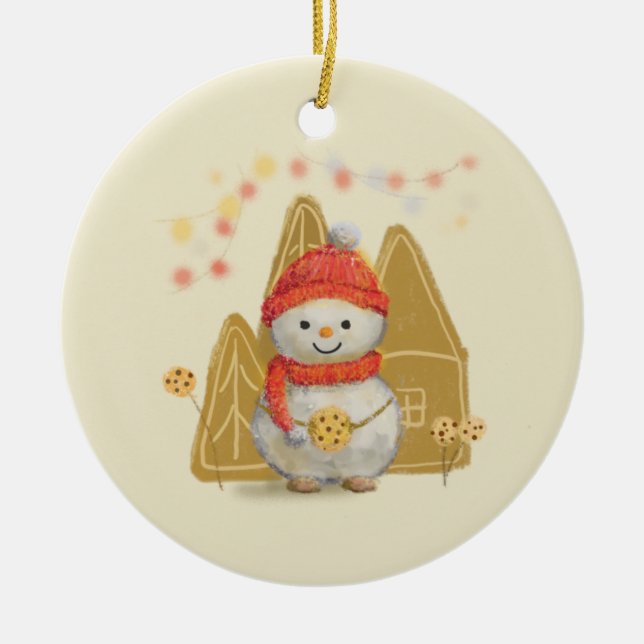 the little snowman and the chocolate cookie ceramic tree decoration (Front)