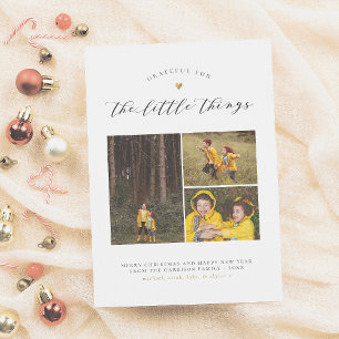 The Little Things Gold Heart 3 Photo Christmas Holiday Card