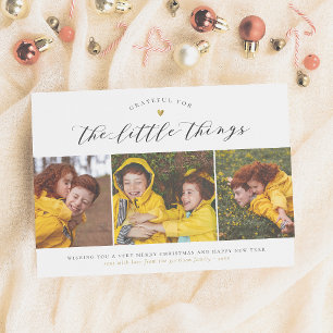The Little Things Minimalist Gold Heart 3 Photo Holiday Card