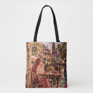 The Little Travel Girl Strasbourg Cafe Shoulder Tote Bag