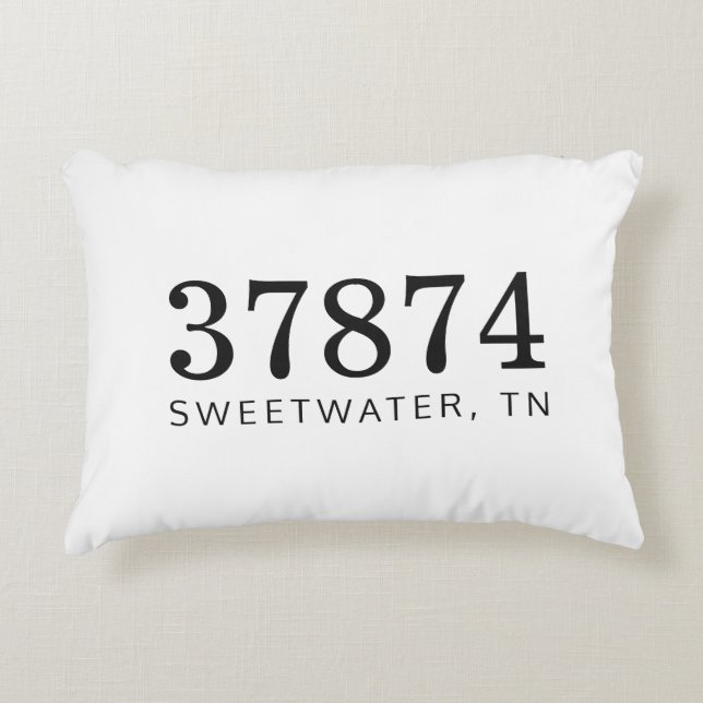 The Location Black and White Zip Code Decorative Cushion (Front)