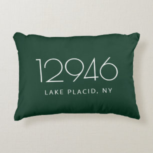 The Location Forest Green and White Zip Code Decorative Cushion