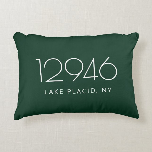 The Location Forest Green and White Zip Code Decorative Cushion (Front)