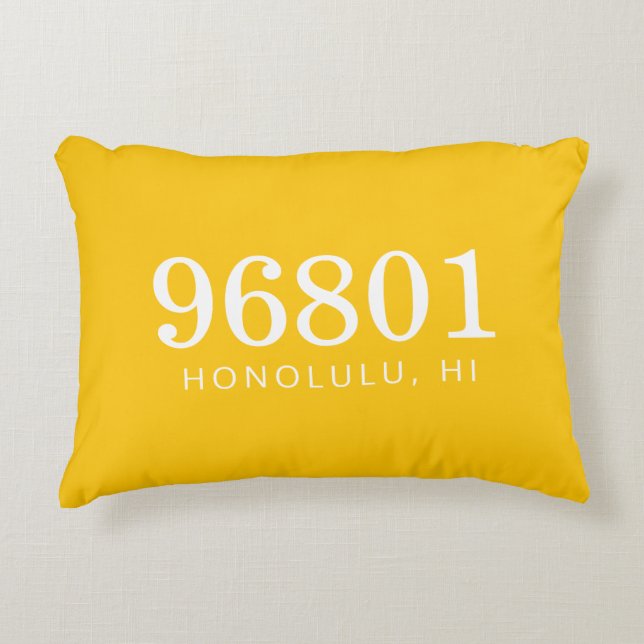 The Location Marigold and White Zip Code Decorative Cushion (Front)