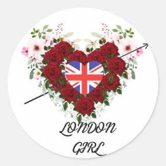 The London Girl Rose floral with Arrow Wreath Classic Round Sticker