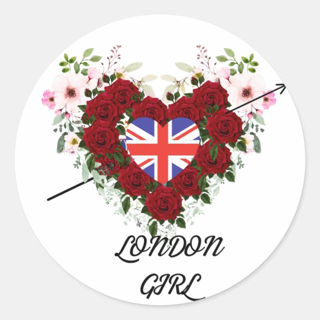 The London Girl Rose floral with Arrow Wreath Classic Round Sticker (Front)