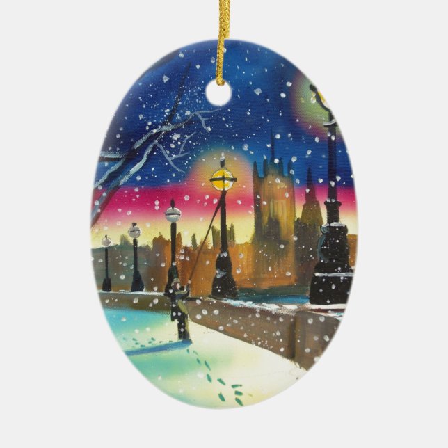The London lamplighter thames Gordon Bruce art Ceramic Tree Decoration (Front)
